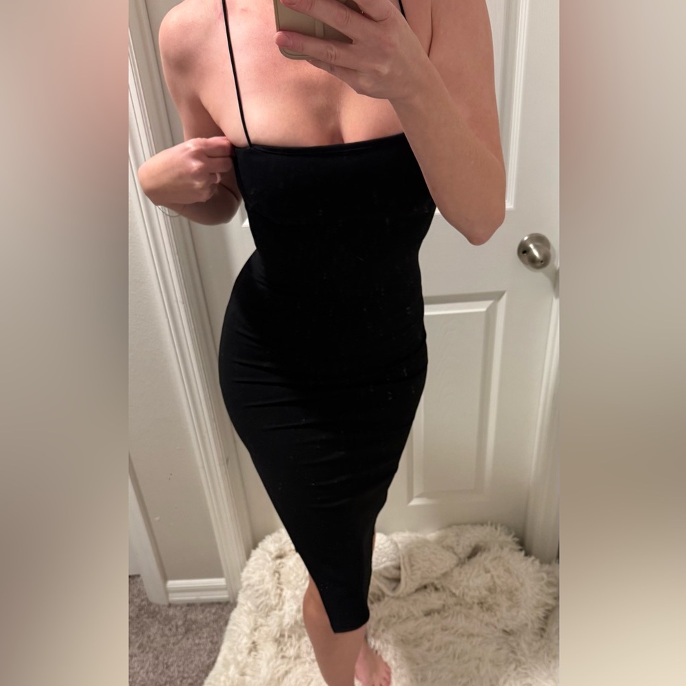 Black - Spaghetti Strap Midi Dress - with slit  - Dee Elly - size XS